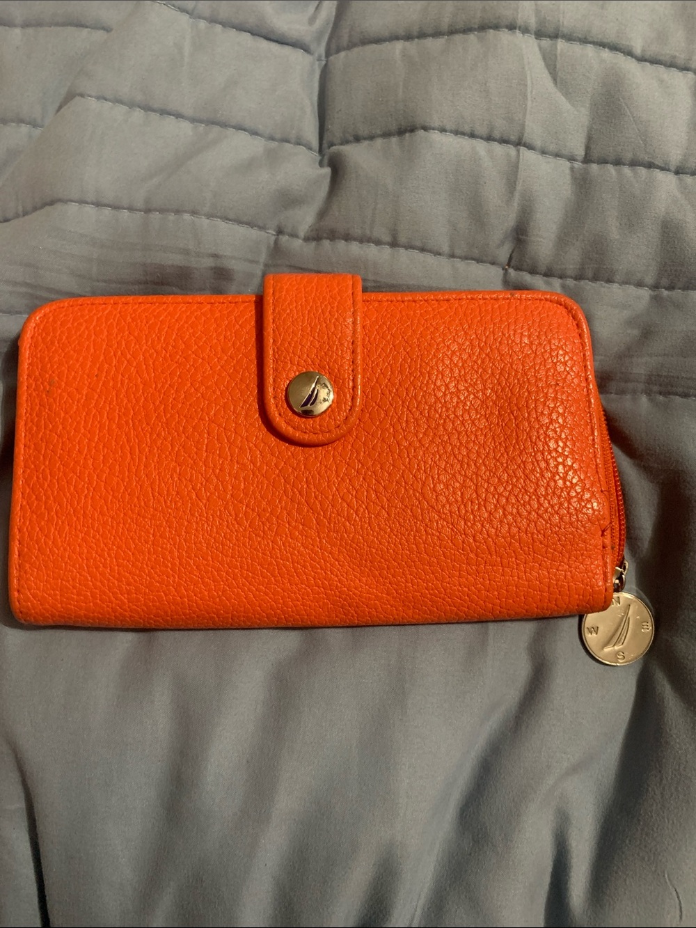 Nautica Orange Pebbled Leather Zip Wallet with Gold Accent